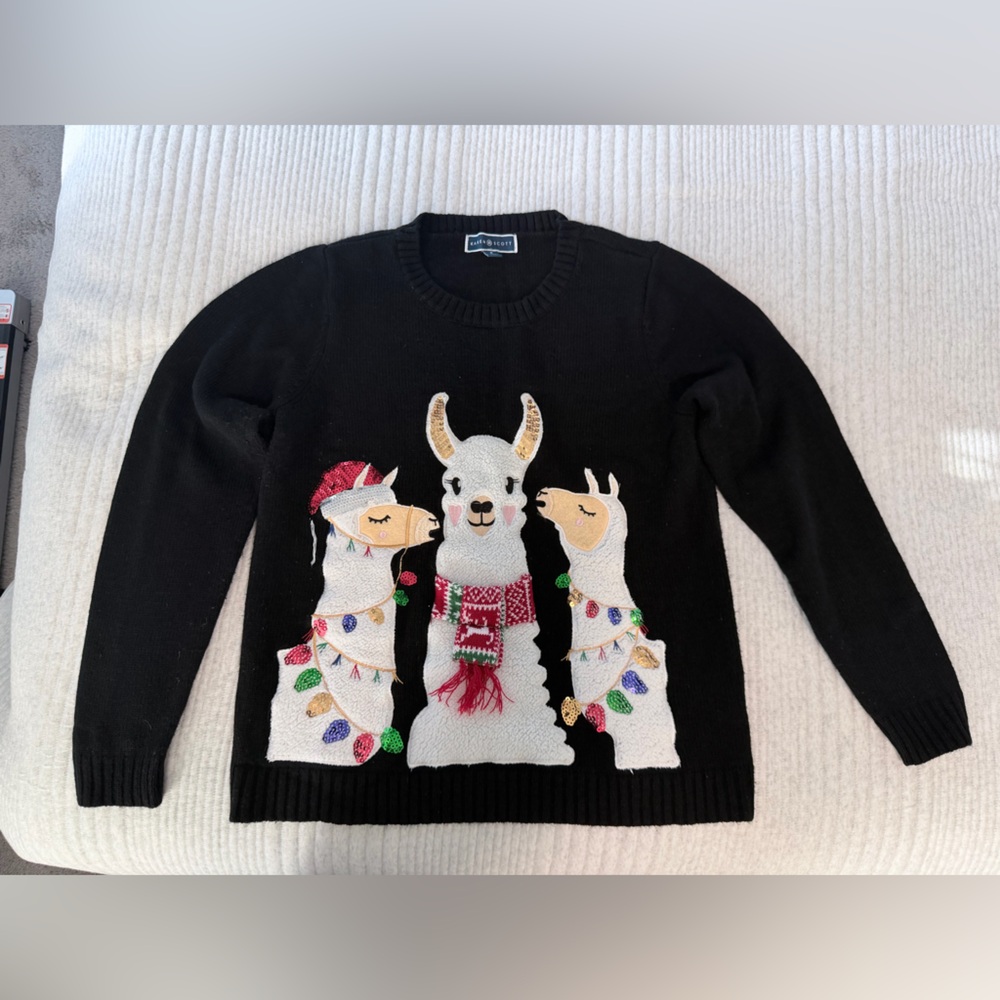 Karen Scott Black Knit Llama Christmas Sweater